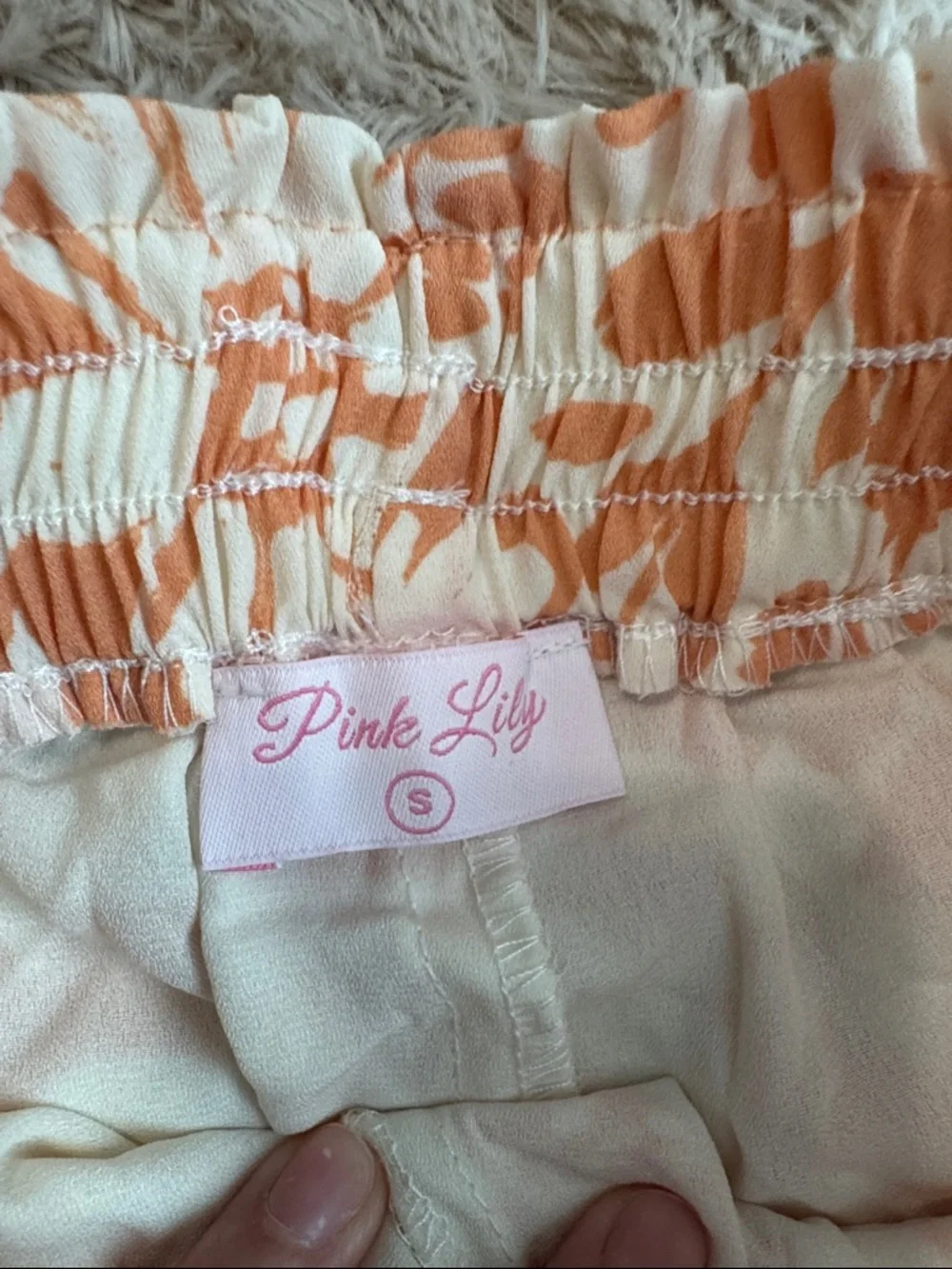 Pink Lily Floral Wide Leg Pants & Crop Tank Set in Peach and Cream - Picture 6 of 6